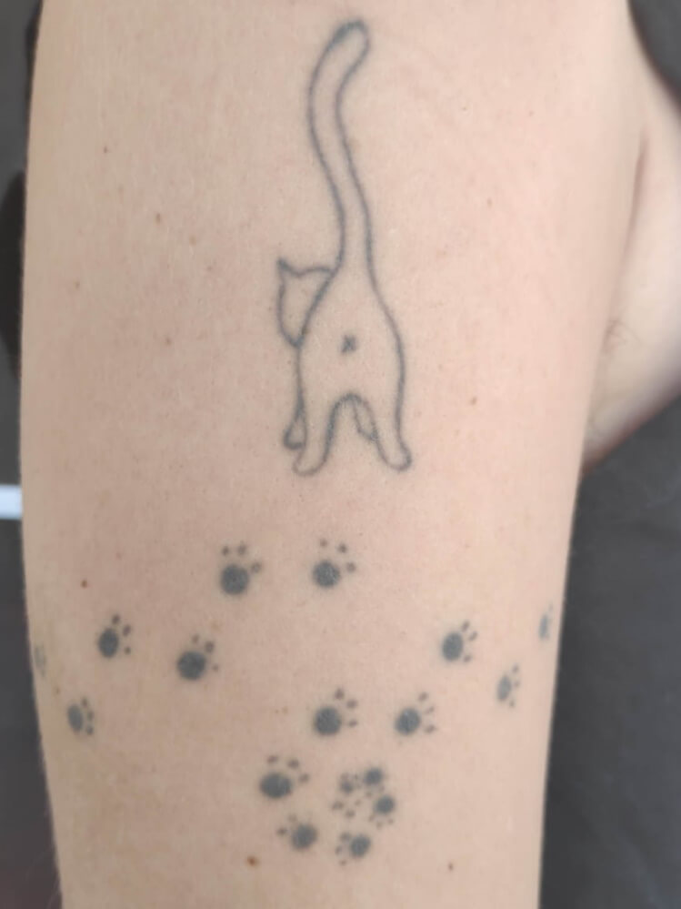 tatuagem duma gata e impressões de patas